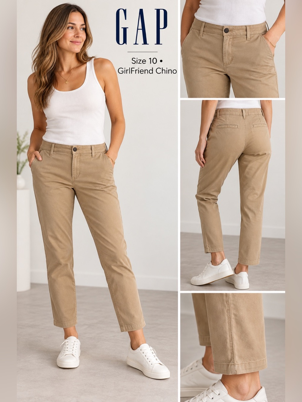 GAP Girlfriend Chino Ankle Pants in Khaki Sz 10
